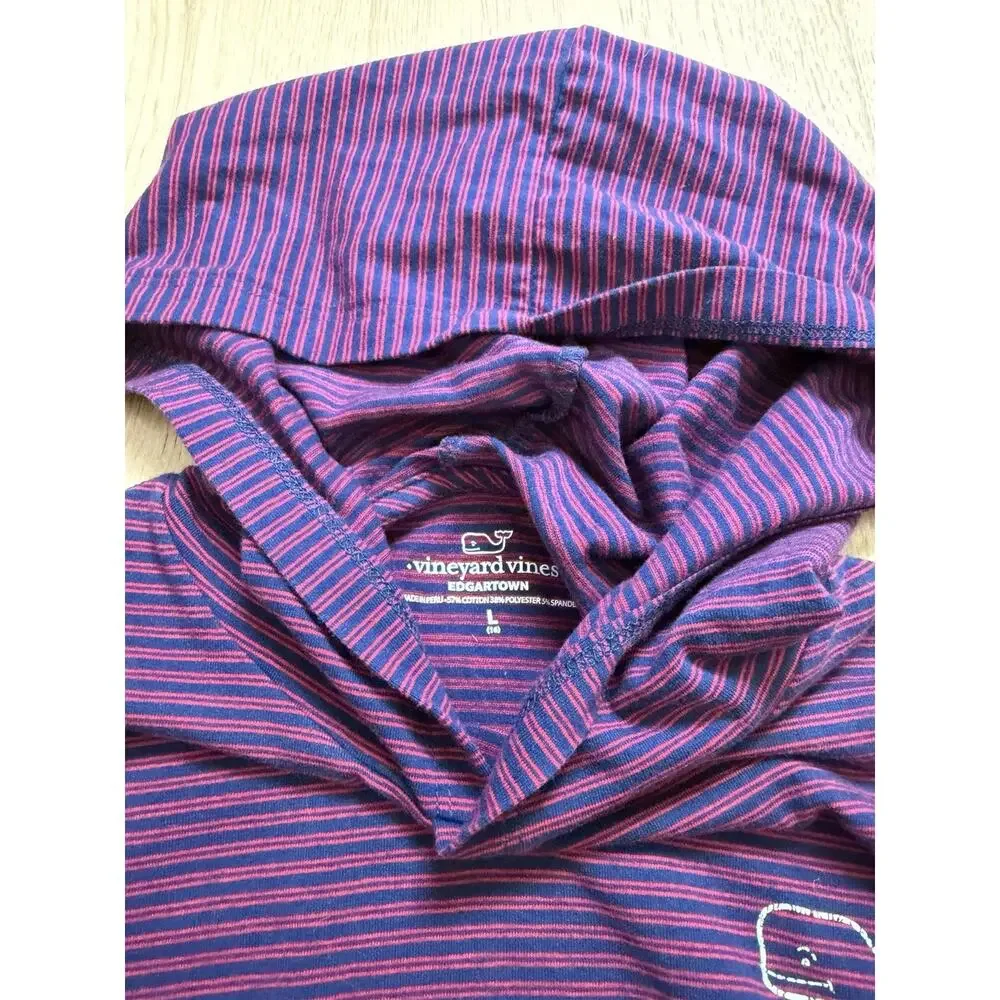Vineyard Vines Boys Whale Harbor Hoodie Tee Nautical Purple Navy L 16 Preppy